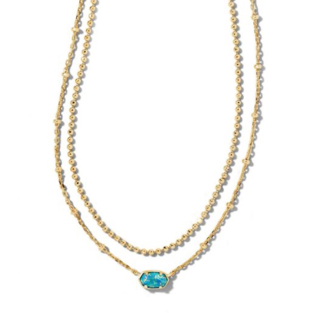 Kendra Scott Emilie Gold Multi Strand Necklace in Marine Kyocera Opal BNIB